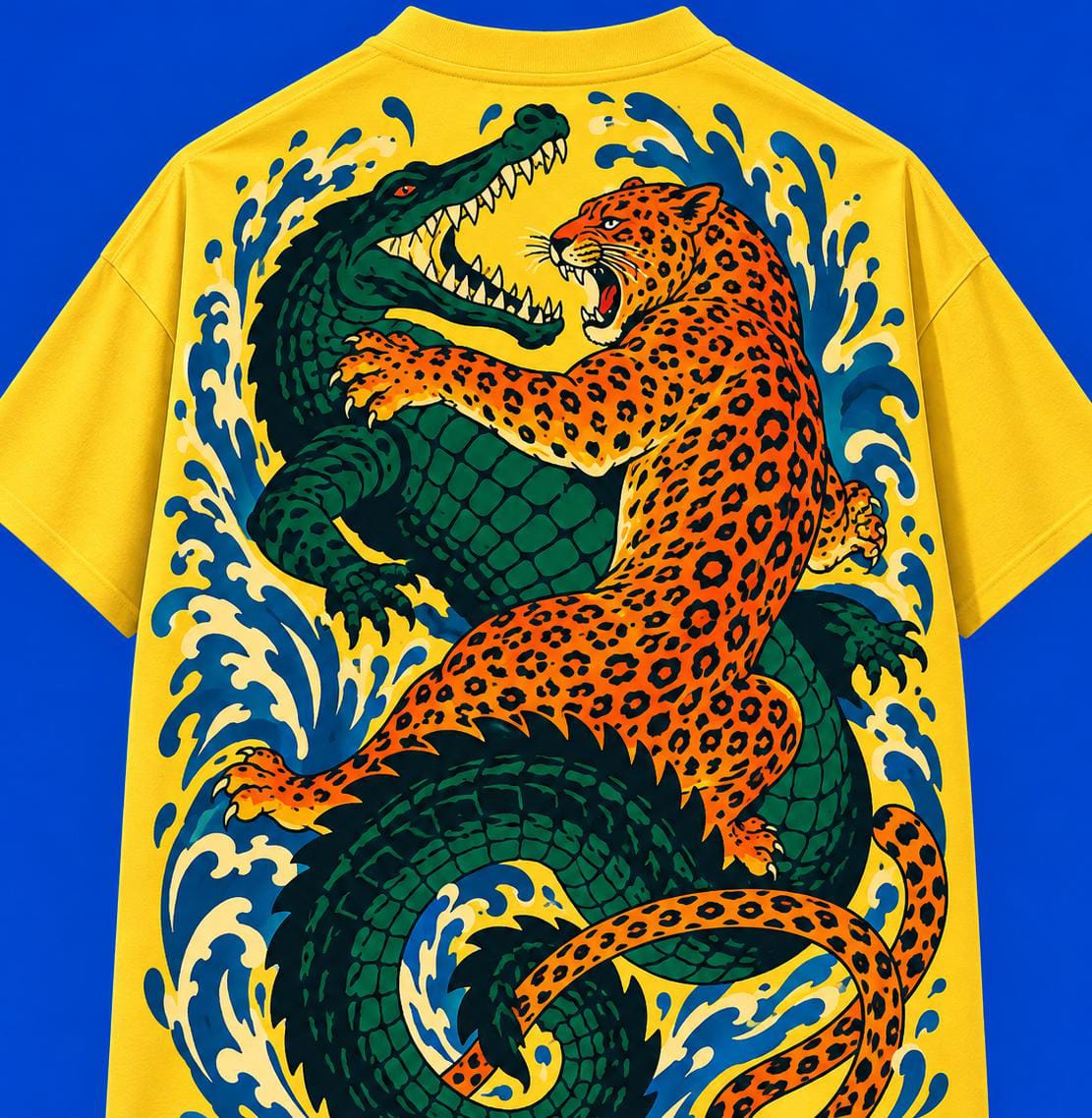 Tiger and crocodile yellow unisex Boxy fit tshirt